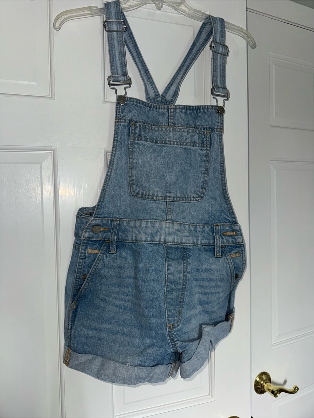 BDG Light Blue Denim Short Overalls